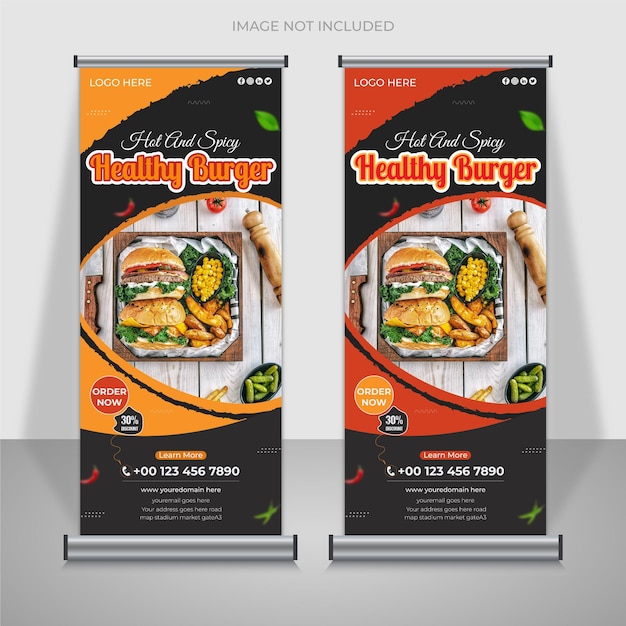 Vector plantilla de diseño de banner enrollable de standee de menú de comida de restaurante