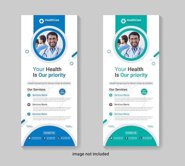 plantilla de diseño de banner enrollable de tarjeta de rack de salud médica