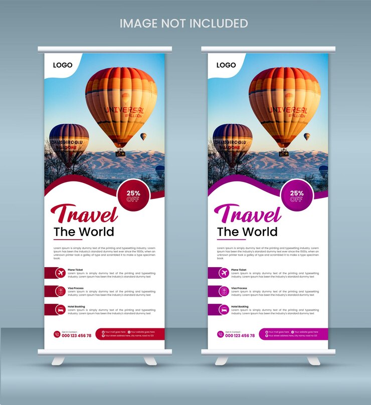 Plantilla de diseño de banner enrollable de viaje moderno creativo vectorial
