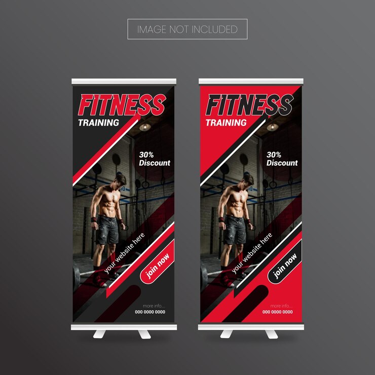 plantilla de diseño de banner enrollado vectorial de gimnasio