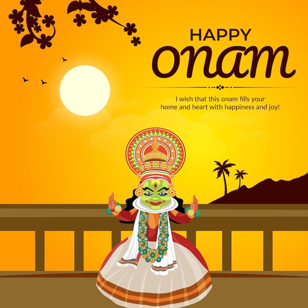 Plantilla de diseño de banner del festival happy onam south indian kerala