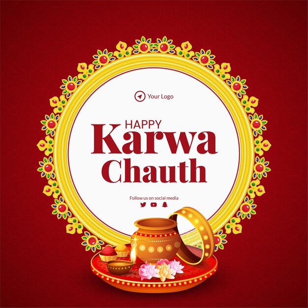 Plantilla de diseño de banner de festival indio feliz karwa chauth realista