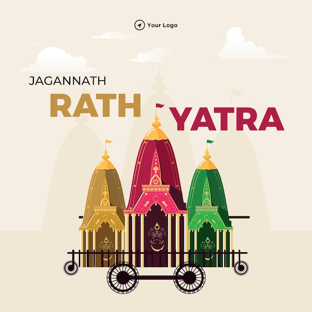 Plantilla de diseño de banner del festival indio happy jagannath rath yatra