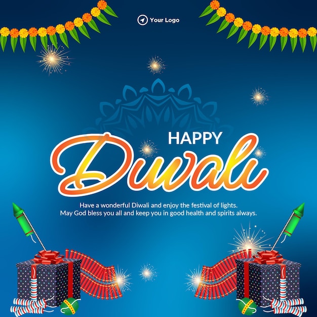 Plantilla de diseño de banner del festival religioso indio happy diwali