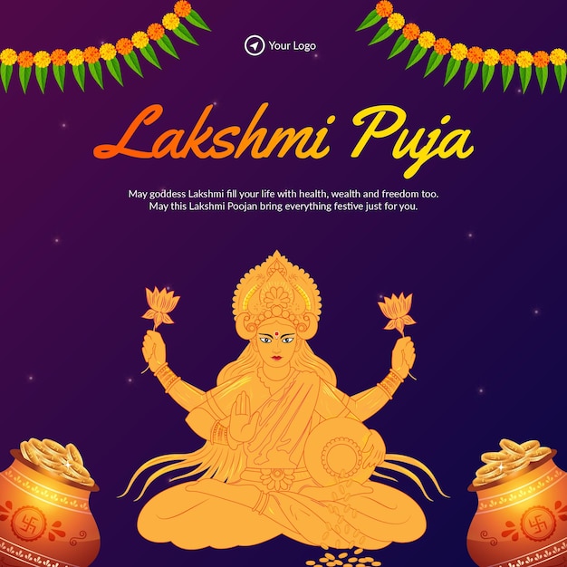 Plantilla de diseño de banner de festival religioso indio happy lakshmi puja