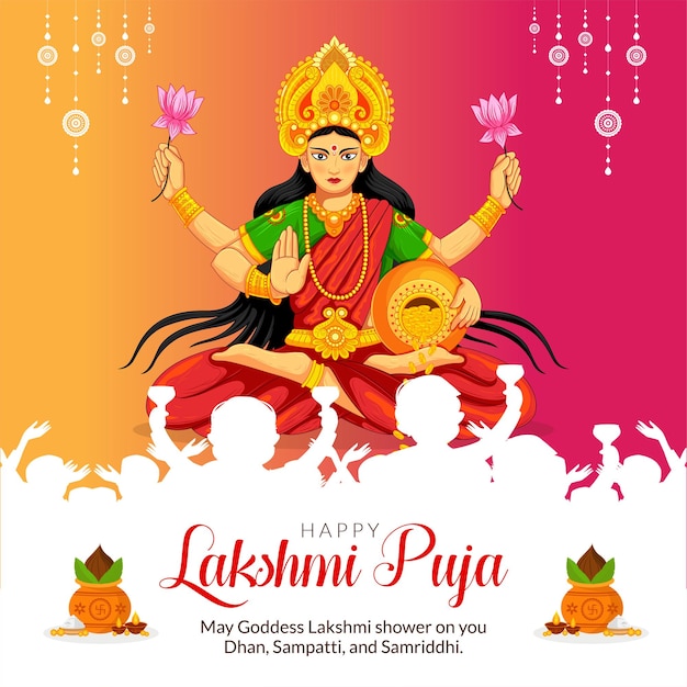 Plantilla de diseño de banner del festival religioso indio happy lakshmi puja