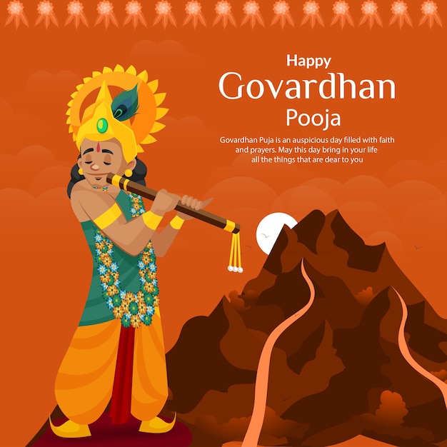 Plantilla de diseño de banner del festival religioso indio tradicional Happy Govardhan Puja