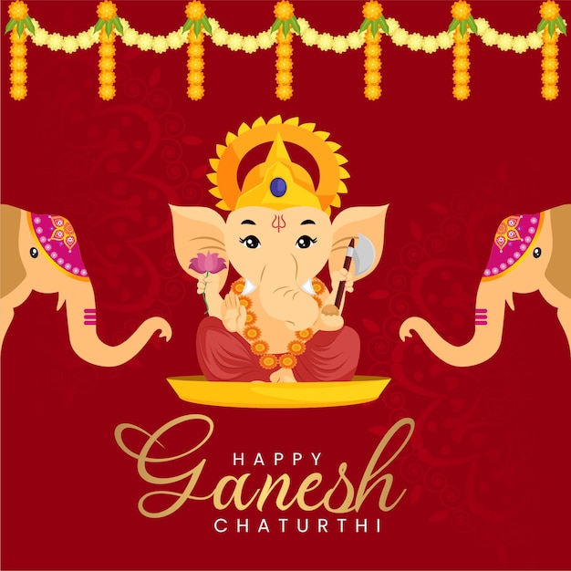 Plantilla de diseño de banner de Ganesh Chaturthi feliz festival hindú creativo