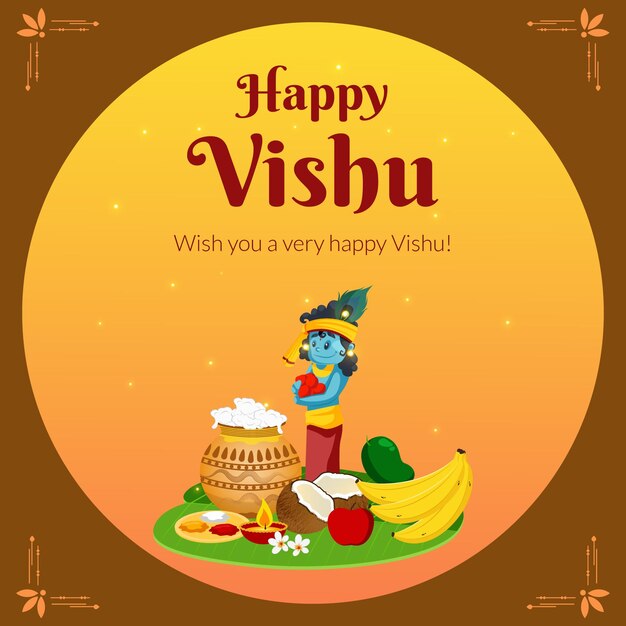 Plantilla de diseño de banner happy vishu festival indio tradicional de kerala