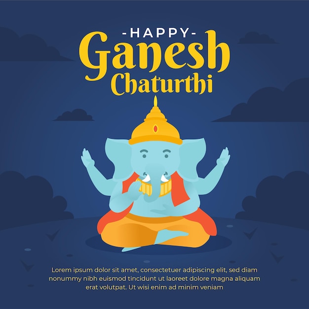 Plantilla de diseño de banner horizontal plano para la celebración de ganesh chaturthi