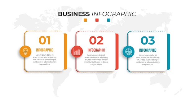 Plantilla de diseño de banner de infografía de tres pasos
