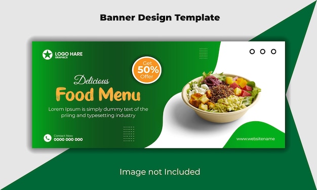 Plantilla de diseño de banner de menú de comida deliciosa con 50 descuentos