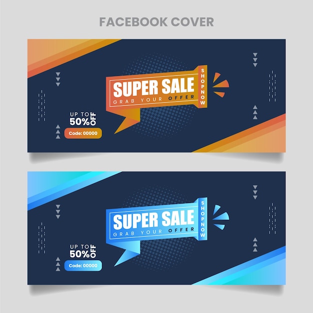 Plantilla de diseño de banner o portada de facebook de súper venta editable moderna única