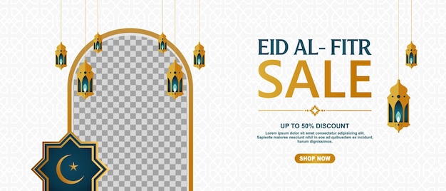 Plantilla de diseño de banner de oferta de festival eid con collage de fotos adecuado para publicidad en línea