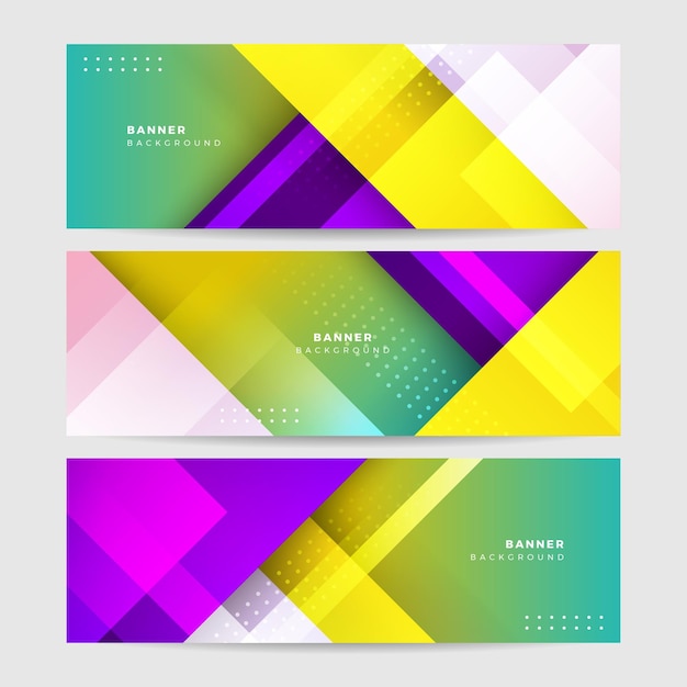 Plantilla de diseño de banner de polígono colorido abstracto Banner web de tecnología colorida con fondo de formas geométricas y colores degradados Fondo de presentación de patrón de banner de diseño gráfico vectorial