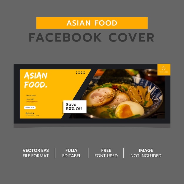 Plantilla de diseño de banner de portada de facebook de comida asiática