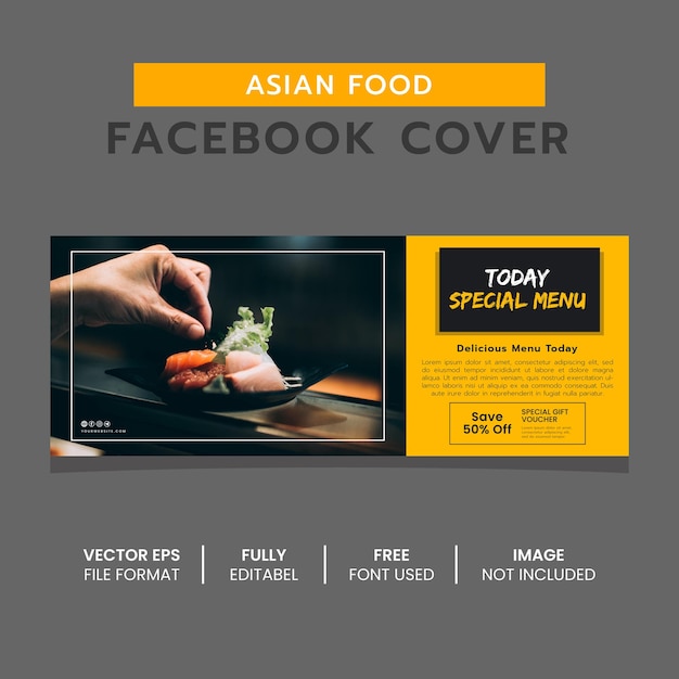 Plantilla de diseño de banner de portada de facebook de comida asiática