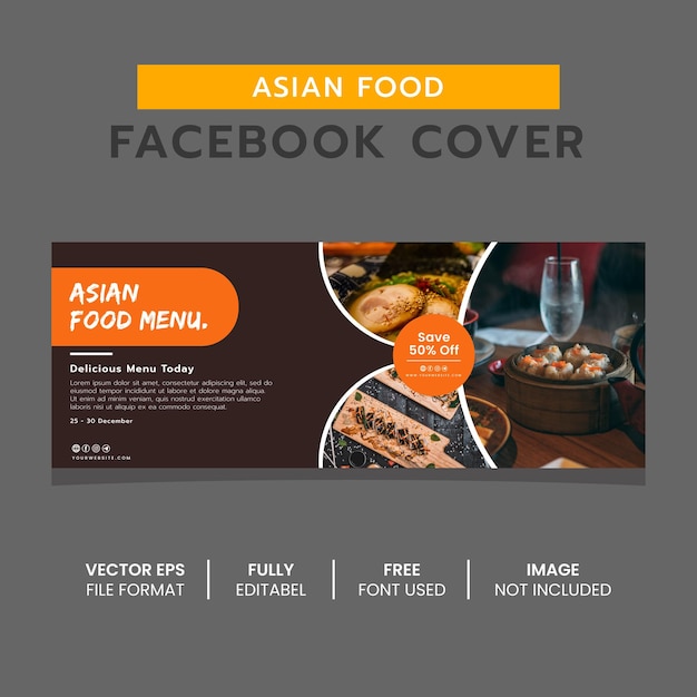 Vector plantilla de diseño de banner de portada de facebook de comida asiática