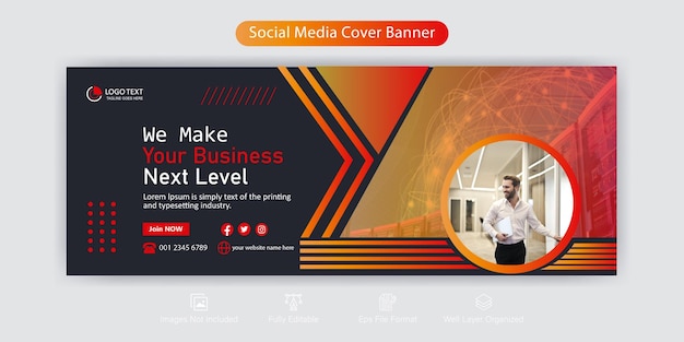 Plantilla de diseño de banner de portada de facebook de redes sociales de negocios corporativos
