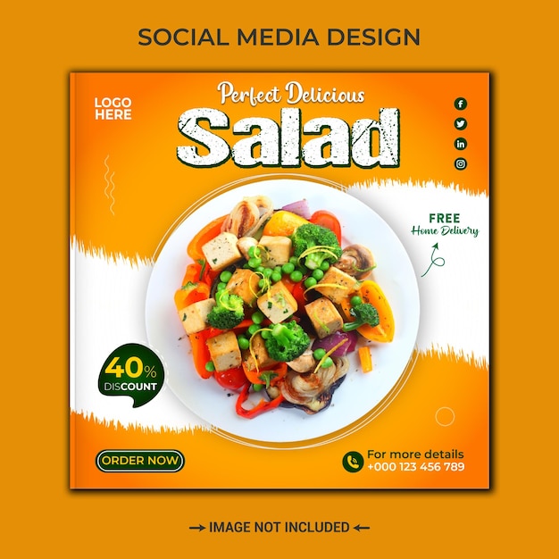 Plantilla de diseño de banner de publicación de instagram de promoción de ensaladas