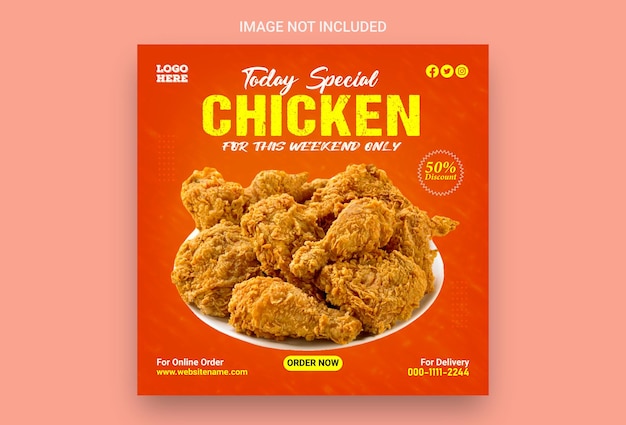 Plantilla de diseño de banner de publicación de Instagram de promoción de menú de pollo frito en redes sociales