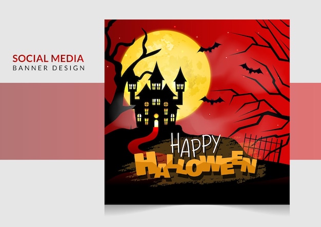 Plantilla de diseño de banner de publicación de redes sociales de calabazas de feliz halloween