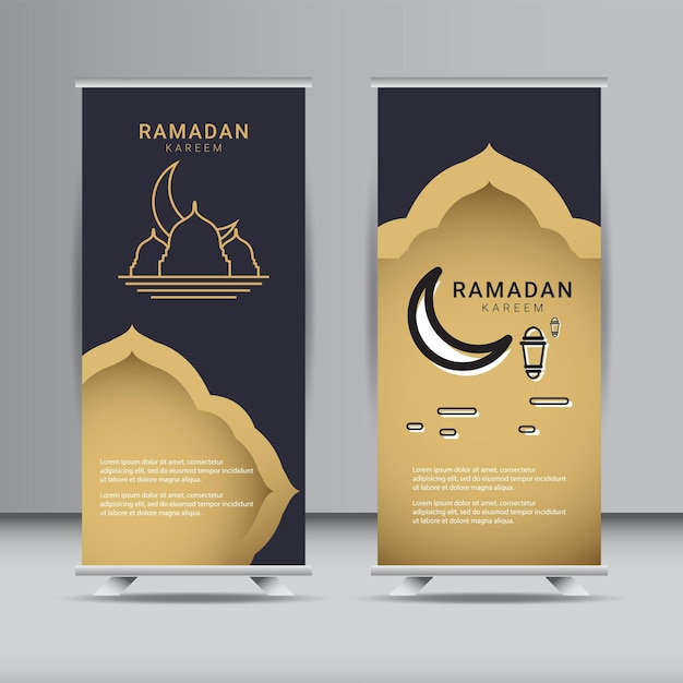 Plantilla de diseño de banner de ramadán Adorno islámico dorado