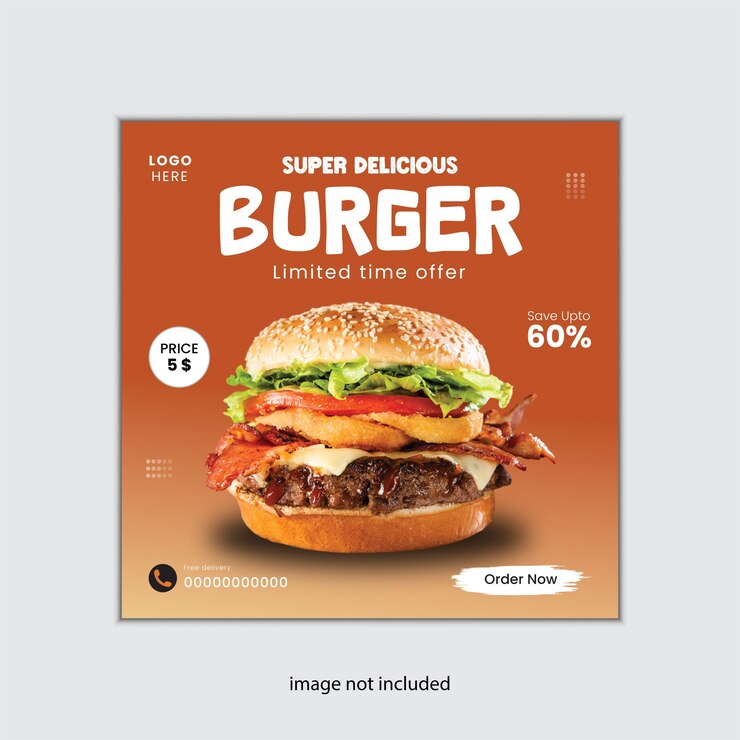 plantilla de diseño de banner de redes sociales de alimentos Burger ilustración vectorial de publicaciones de redes sociales Burger Design