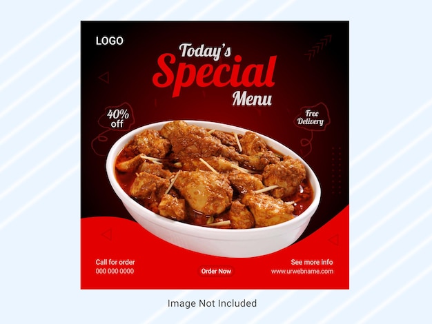 Plantilla de diseño de banner de redes sociales de comida deliciosa especial de lujo