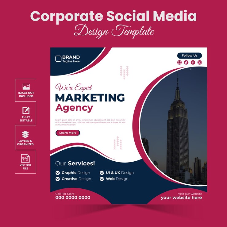 plantilla de diseño de banner de redes sociales corporativas profesionales o plantilla de diseño de redes sociales de Instagram