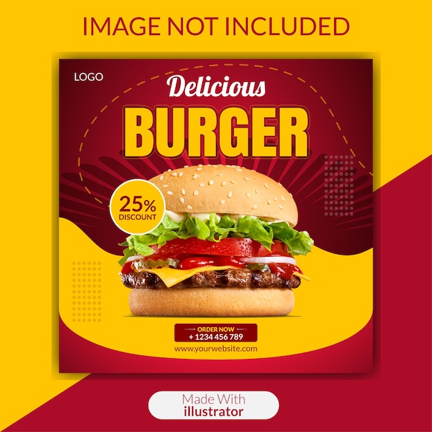 Plantilla de diseño de banner de redes sociales de deliciosa hamburguesa