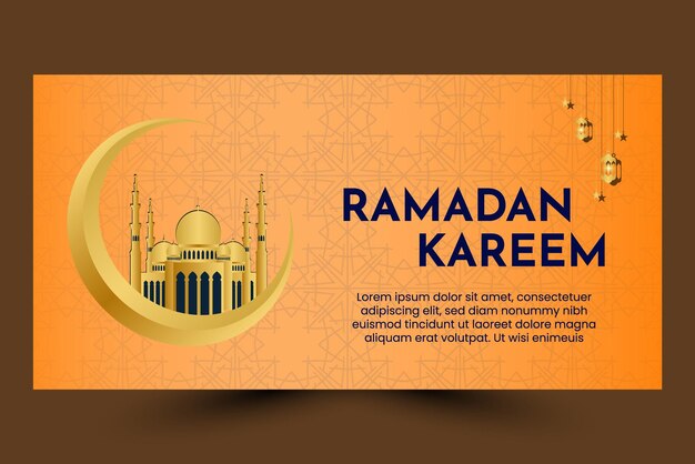Plantilla de diseño de banner de redes sociales horizontales de Ramadán KareemPlantilla de banner de lujo de Ramadán islámico