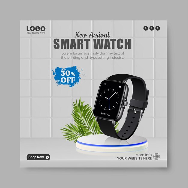 Plantilla de diseño de banner de redes sociales de reloj inteligente