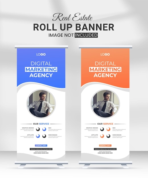 plantilla de diseño de banner rollup de la agencia de marketing corporativa mínima
