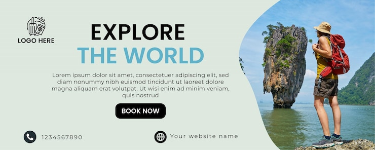 Vector plantilla de diseño de banner del sitio web de la agencia de viajes