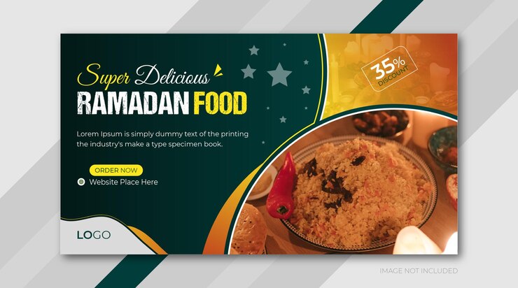 Plantilla de diseño de banner de sitio web de menú de comida de restaurante de oferta especial de ramadán