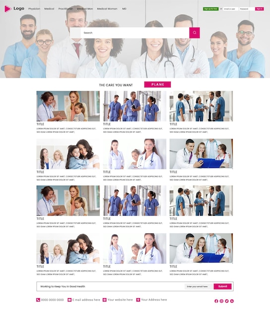 Plantilla de diseño de banner de sitio web de salud y atención abstracta