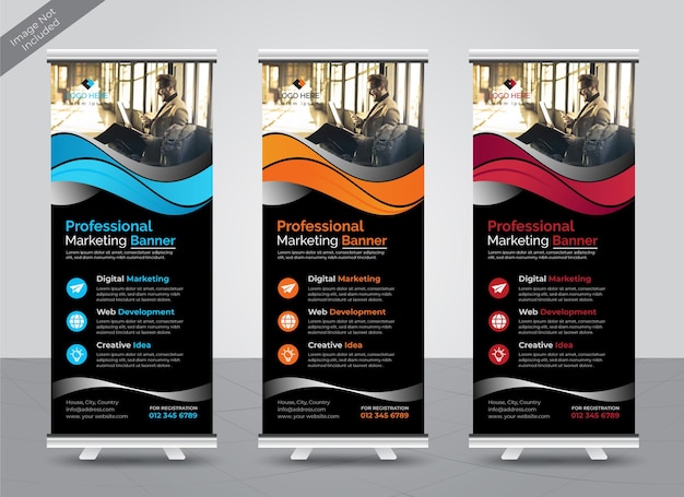 Plantilla de diseño de banner standee enrollable colorido corporativo moderno profesional