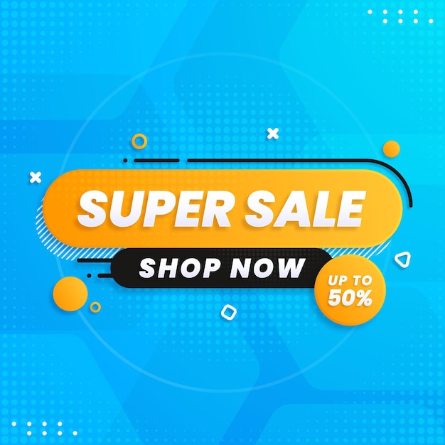 Plantilla de diseño de banner de súper venta degradado con descuento aislado sobre fondo abstracto