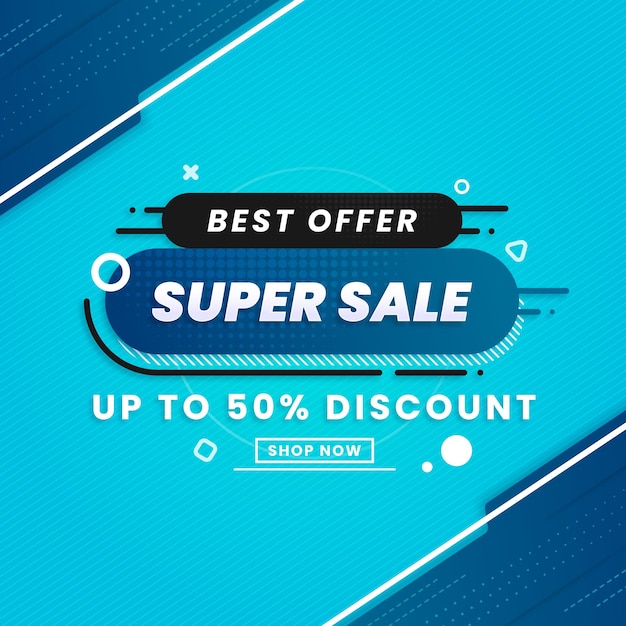 plantilla de diseño de banner de súper venta con descuento aislado en fondo abstracto