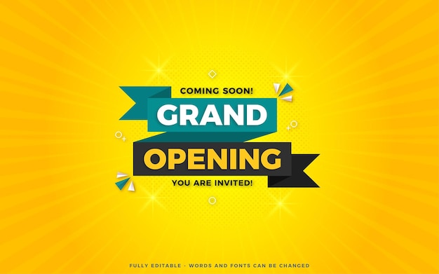 Plantilla de diseño de banner de venta de cartel de apertura con efecto de texto editable en 3D