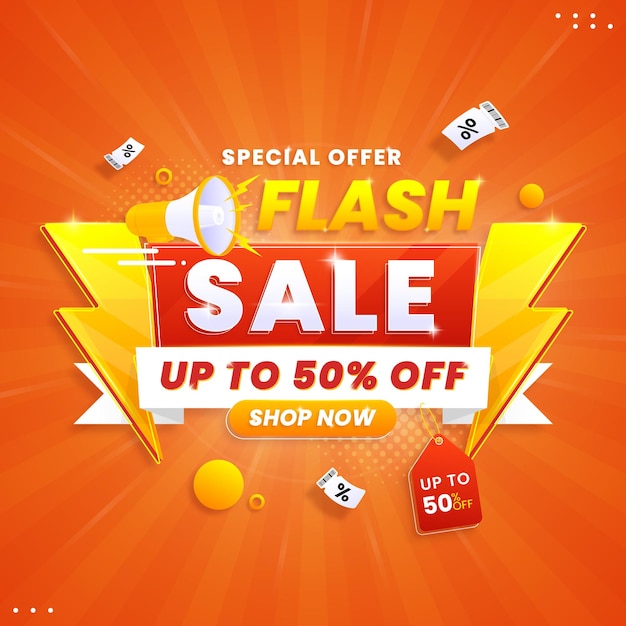plantilla de diseño de banner de venta flash gradiente con descuento aislado en fondo abstracto