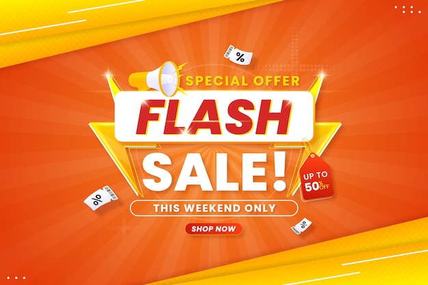 plantilla de diseño de banner de venta flash gradiente con descuento aislado en fondo abstracto