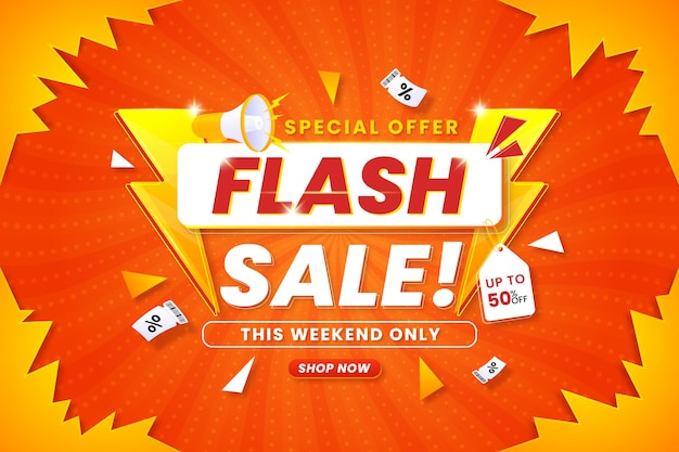 plantilla de diseño de banner de venta flash gradiente con descuento aislado en fondo abstracto