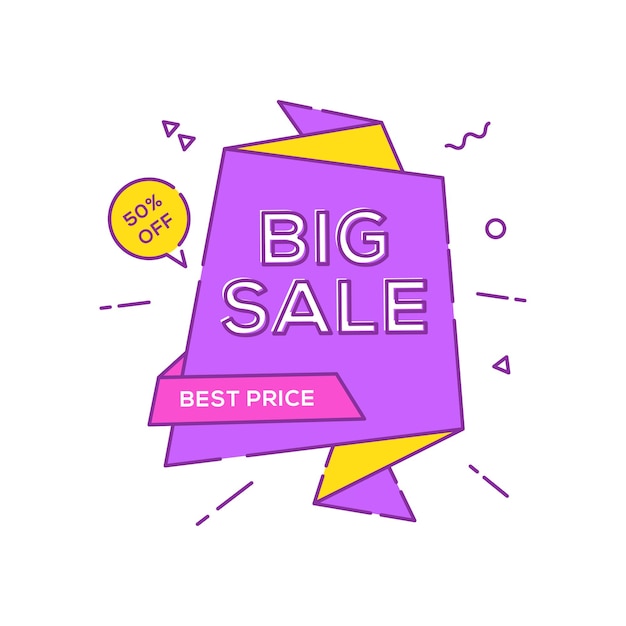 Plantilla de diseño de banner de venta Ilustración de vector de descuento de oferta especial de burbuja de discurso geométrico de línea plana
