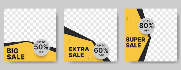 Plantilla de diseño de banner de venta de moda para publicación en redes sociales con ilustración de vector amarillo y negro