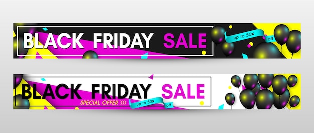 Plantilla de diseño de banner de venta de viernes negro con globos negros