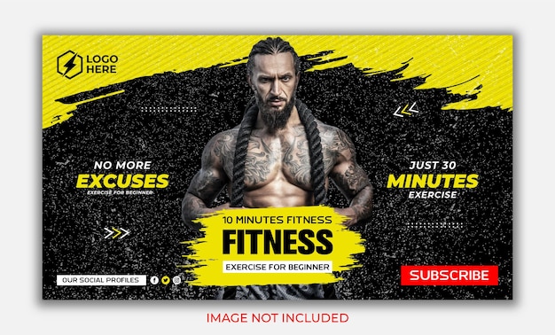 plantilla de diseño de banner web o miniatura de video de youtube de gimnasio y fitness