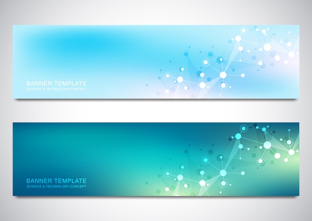 Plantilla de diseño de banners con fondo de moléculas y red neuronal