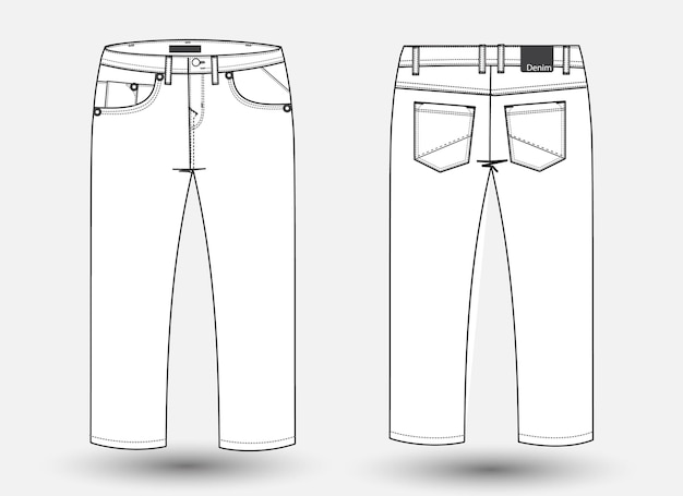 Plantilla de diseño de boceto plano de pantalón de mezclilla pantalón largo Ilustración técnica de moda Maqueta de pantalón